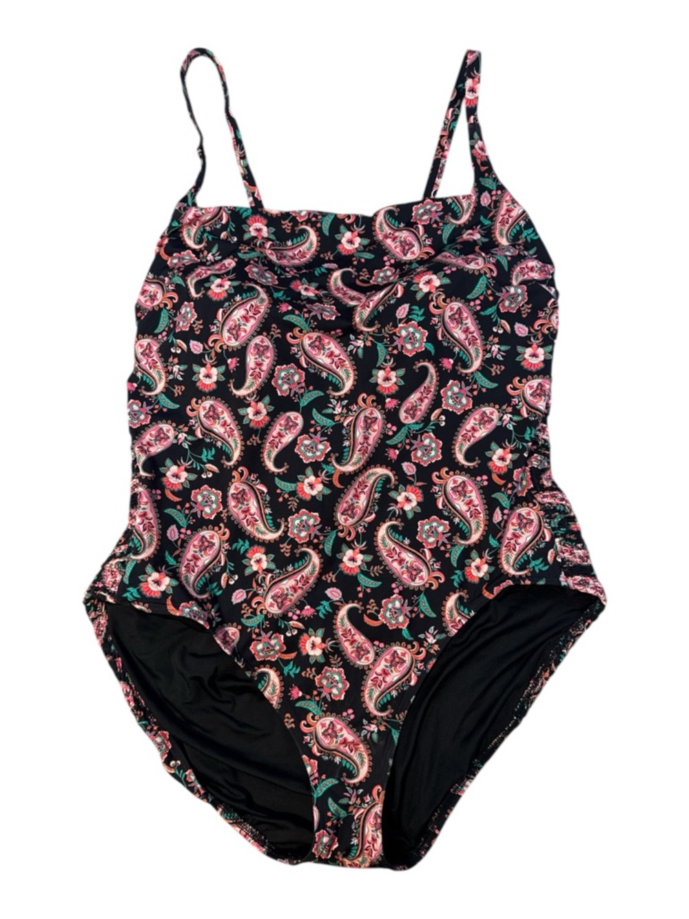 Lands End One Piece Swimsuit 3X 24W 26W Tummy Control Paisley Ruched Plus Size - Picture 2 of 8